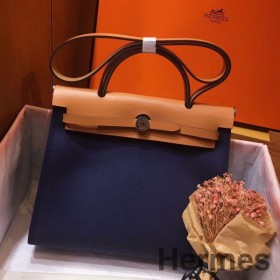 Hermes Herbag Zip 31cm Bag In Brown And Blue