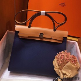 Hermes Herbag Zip 31cm Bag In Brown And Blue