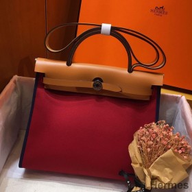 Hermes Herbag Zip 31cm Bag In Brown And Red