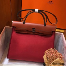 Hermes Herbag Zip 31cm Bag In Camel And Bordeaux