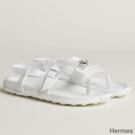 Hermes Inboard Sandals in White Leather and Ribbon