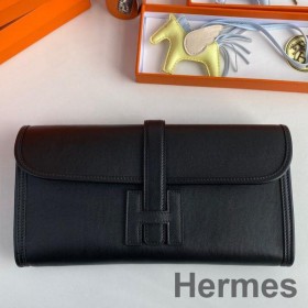 Hermes Jige Elan 29 Clutch Bag In Black Swift Calfskin