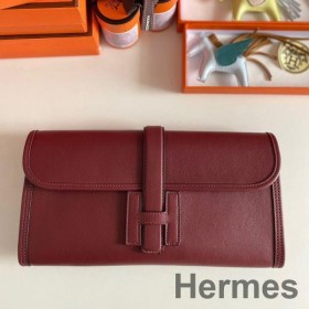 Hermes Jige Elan 29 Clutch Bag In Bordeaux Swift Calfskin