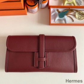Hermes Jige Elan 29 Clutch Bag In Bordeaux Swift Calfskin