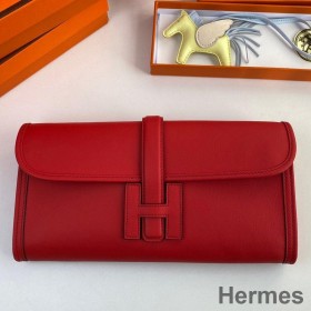 Hermes Jige Elan 29 Clutch Bag In Red Swift Calfskin