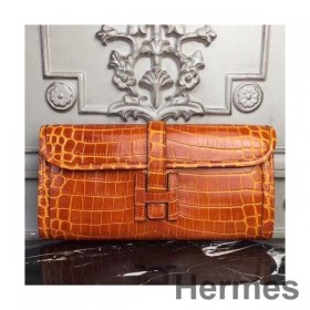 Hermes Jige Elan 29 Clutch In Orange Crocodile Leather
