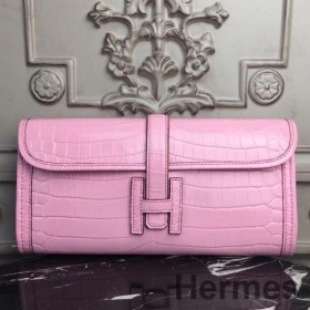Hermes Jige Elan 29 Clutch In Pink Crocodile Leather