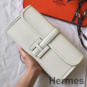 Hermes Jige Elan 29 Clutch In White Epsom Leather
