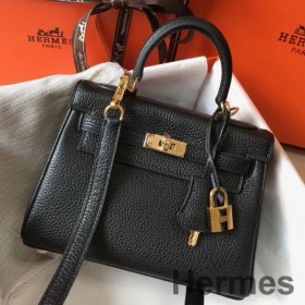 Hermes Kelly 20cm Bag In Black Clemence Leather GHW