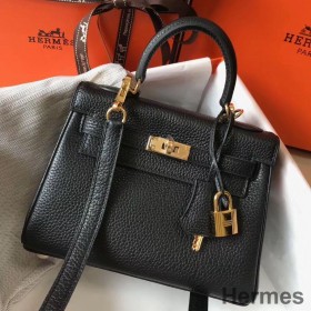 Hermes Kelly 20cm Bag In Black Clemence Leather GHW