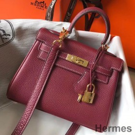 Hermes Kelly 20cm Bag In Bordeaux lemence Leather GHW