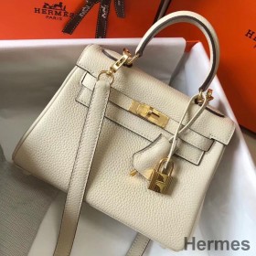 Hermes Kelly 20cm Bag In Craie Clemence Leather GHW