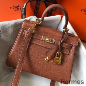 Hermes Kelly 20cm Bag In Gold Clemence Leather GHW