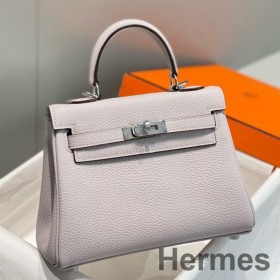 Hermes Kelly 20cm Bag In Mauve Pale Clemence Leather PHW