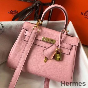Hermes Kelly 20cm Bag In Pink Clemence Leather GHW