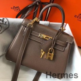 Hermes Kelly 20cm Bag In Taupe Clemence Leather GHW