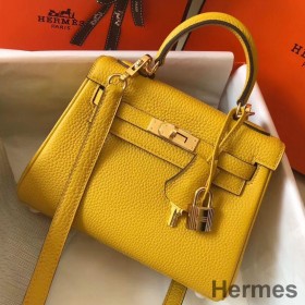 Hermes Kelly 20cm Bag In Yellow Clemence Leather GHW