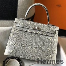 Hermes Kelly 25cm Handmade Bag In Ombre Embossed Natural Lizard