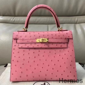 Hermes Kelly 25cm Handmade Bag In Terre Cutie Ostrich Skin