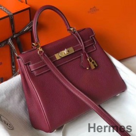 Hermes Kelly 25cm Retourne Bag In Bordeaux Clemence Leather