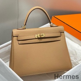 Hermes Kelly 25cm Retourne Bag In Chai Clemence Leather GHW