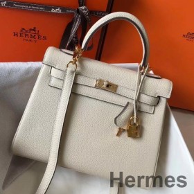 Hermes Kelly 25cm Retourne Bag In Craie Clemence Leather