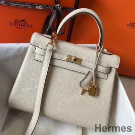 Hermes Kelly 25cm Retourne Bag In Craie Clemence Leather