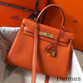 Hermes Kelly 25cm Retourne Bag In Orange Clemence Leather