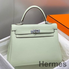 Hermes Kelly 25cm Retourne Bag In Vert Fizz Clemence Leather