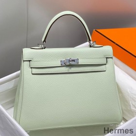 Hermes Kelly 25cm Retourne Bag In Vert Fizz Clemence Leather
