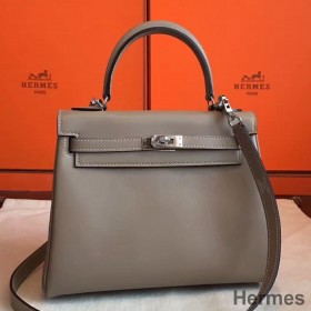 Hermes Kelly 25cm Retourne Handmade Bag In Grey Swift Leather