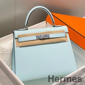 Hermes Kelly 25cm Sellier Bag In Blue Brume Epsom Leather