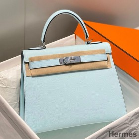 Hermes Kelly 25cm Sellier Bag In Blue Brume Epsom Leather