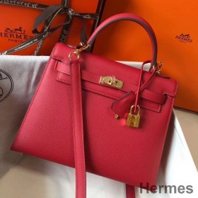 Hermes Kelly 25cm Sellier Bag In Red Epsom Leather