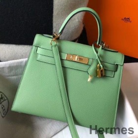 Hermes Kelly 25cm Sellier Bag In Vert Criquet Epsom Leather