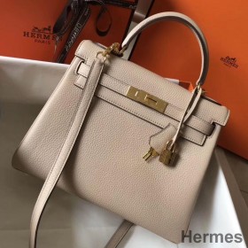 Hermes Kelly 28cm Bag In Argile Clemence Leather GHW