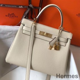 Hermes Kelly 28cm Bag In Beton Clemence Leather GHW