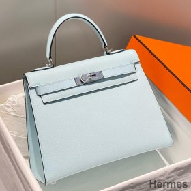 Hermes Kelly 28cm Bag In Blue Brume Epsom Leather PHW