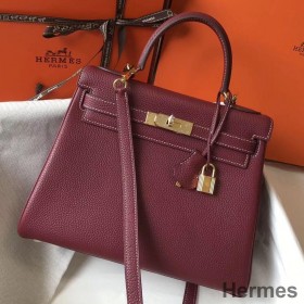 Hermes Kelly 28cm Bag In Bordeaxu Clemence Leather GHW