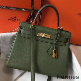 Hermes Kelly 28cm Bag In Canopee Clemence Leather GHW