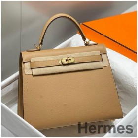 Hermes Kelly 28cm Bag In Chai Epsom Leather GHW