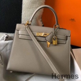 Hermes Kelly 28cm Bag In Gris Asphalt Epsom Leather GHW