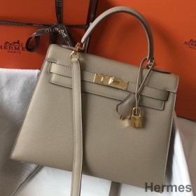 Hermes Kelly 28cm Bag In Gris Tourterelle Epsom Leather GHW