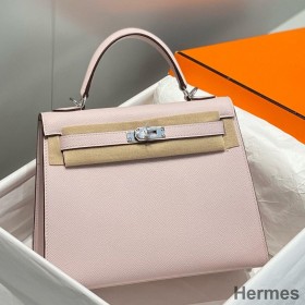 Hermes Kelly 28cm Bag In Mauve Pale Epsom Leather PHW