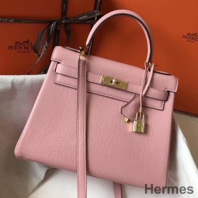 Hermes Kelly 28cm Bag In Pink Clemence Leather GHW