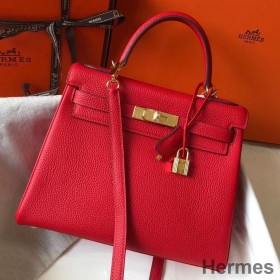 Hermes Kelly 28cm Bag In Red Clemence Leather GHW