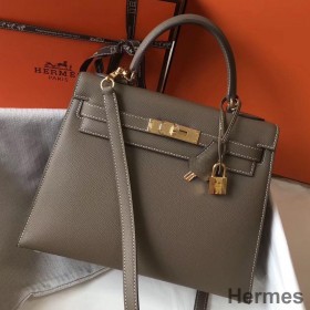 Hermes Kelly 28cm Bag In Taupe Grey Epsom Leather GHW