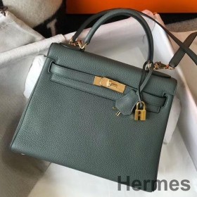 Hermes Kelly 28cm Bag In Vert Amande Clemence Leather GHW