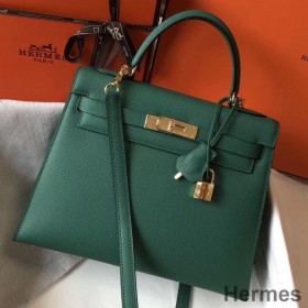 Hermes Kelly 28cm Bag In Vert Vertigo Epsom Leather GHW