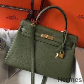 Hermes Kelly 32cm Bag In Canopee Clemence Leather GHW
